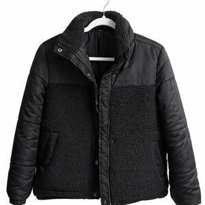 Women's Black Puffer Jacket with Sherpa Lining